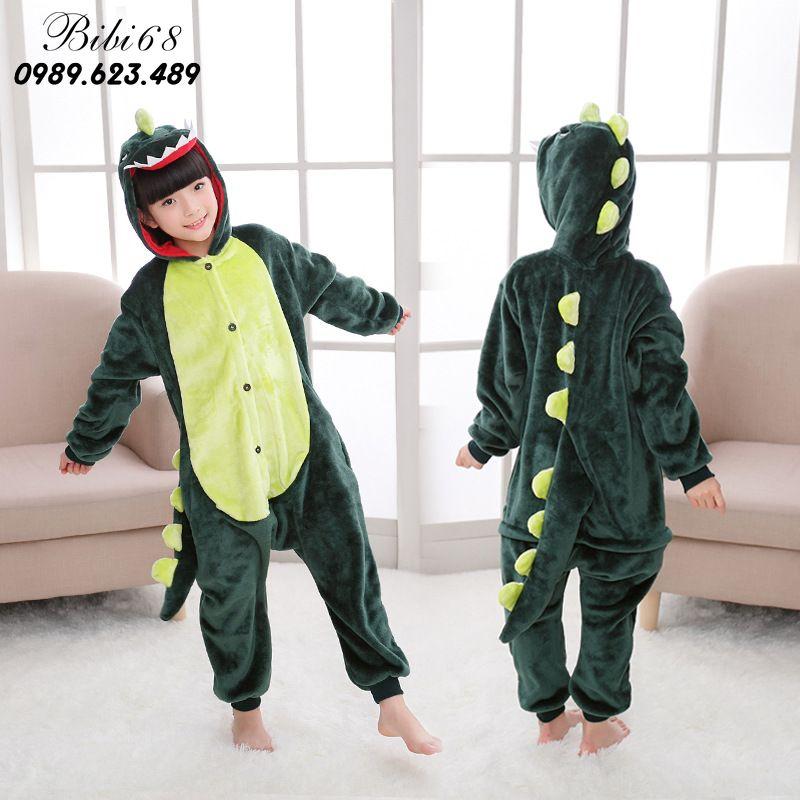 Bộ Đồ thú Khủng Long xanh liền thân lông mịn Pijama dành Cho Người Lớn và Trẻ Em Đầy Đủ Các Kích Cỡ kiểu dáng Động Vật Hoạt Hình Cosplay Kigurumi Onesie không bao gồm dép và gang tay decoshop68 1901