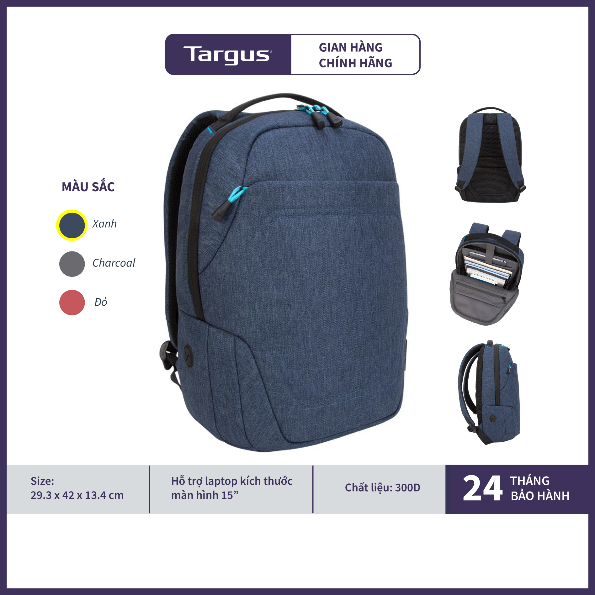 Balo targus tsb952gl-70 groove x2 compact kích thước macbook 15” & laptops 15” - hàng chính hãng