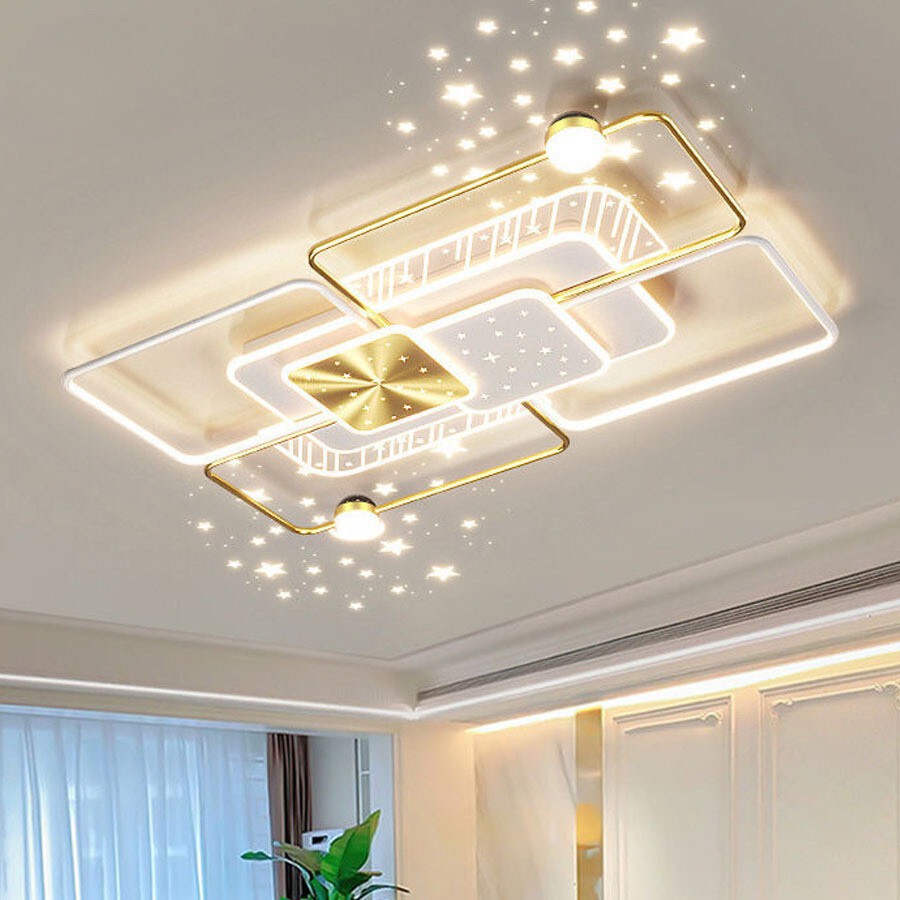 Đèn mâm ốp trần Hình chữ nhật,Đèn trần phòng khách phòng ngủ điều khiển từ xa ánh sáng đổi 3 chế độ sáng