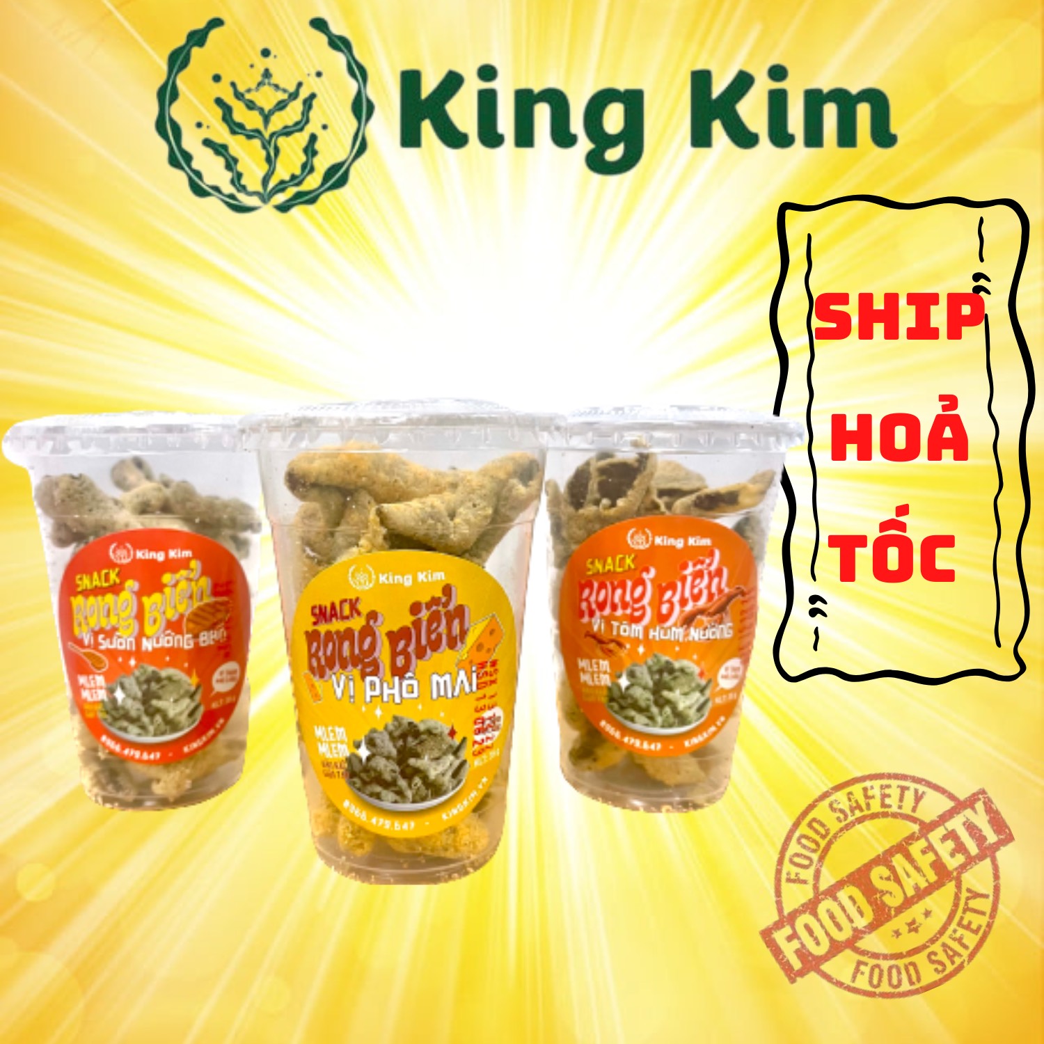 Combo 3 Hủ Snack 3 Vị Phô Mai, Thịt Nướng BBQ, Tôm Hùm Nướng King Kim 120g