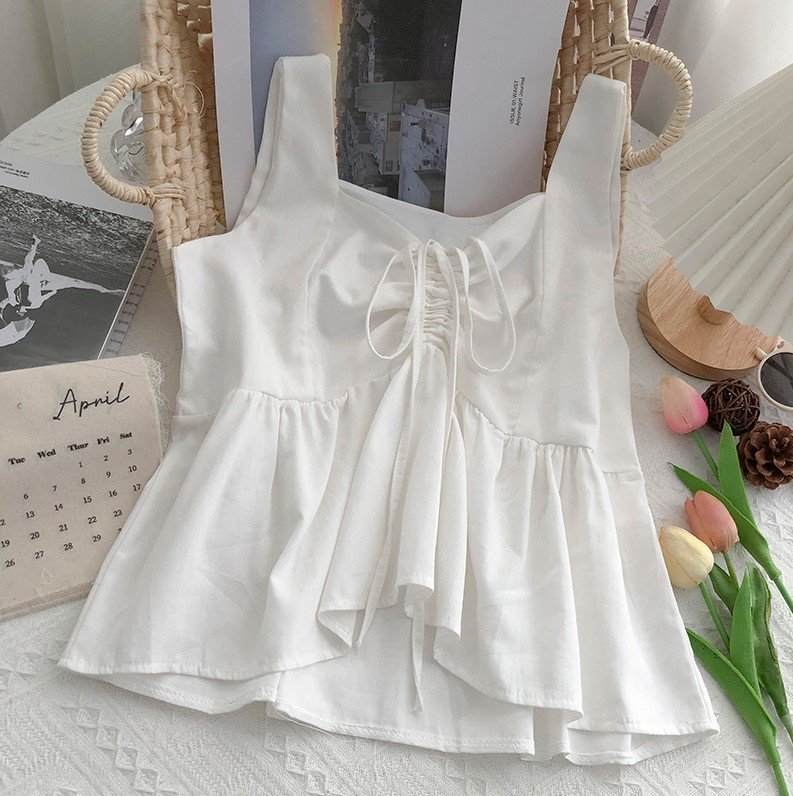 Áo đũi kiểu nữ hai dây bản to, có dây rút ngực, dáng ngắn dễ thương