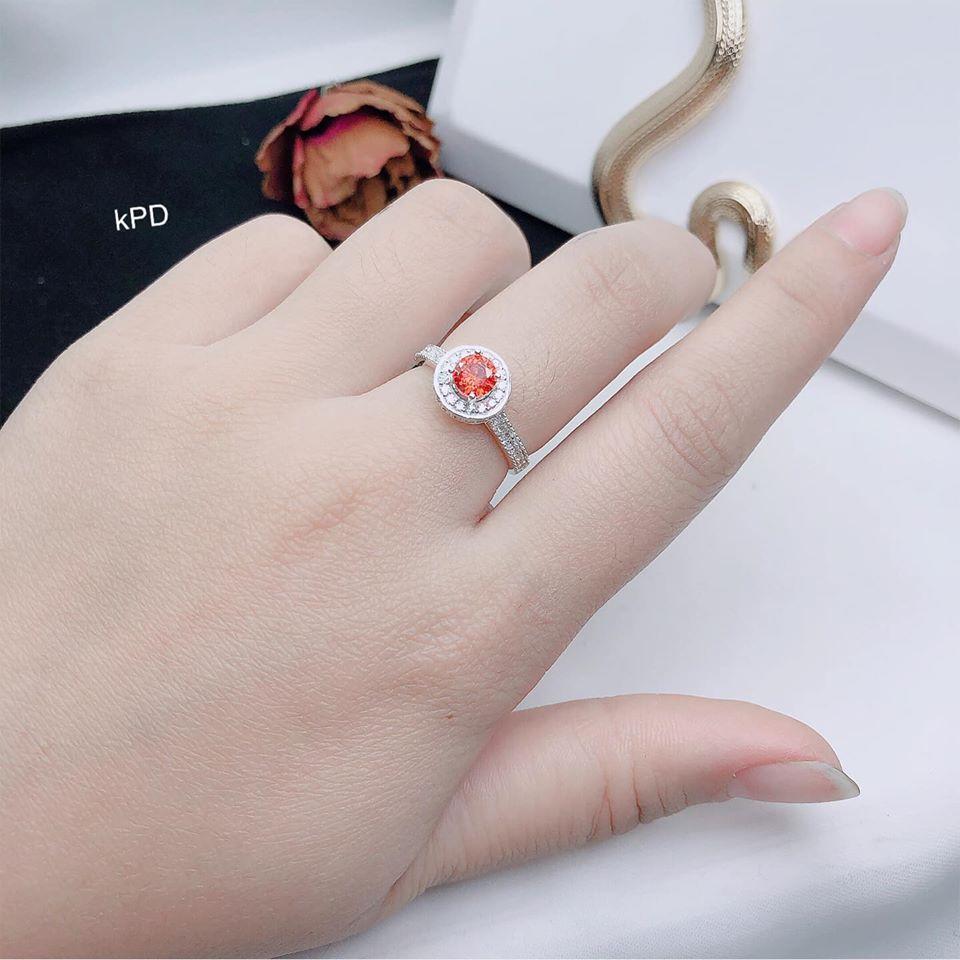 Nhẫn bạc Ý mặt đá tròn MS59