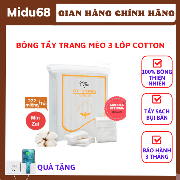 Bông Tẩy Trang Mèo 3 Lớp Cotton pads 222 miếng, Dụng Cụ Đắp Mặt Làm Đẹp Mềm Mịn, Bông tẩy trang An Toàn Dịu Nhẹ Cho Da Nhạy Cảm Da Dầu Mụn Chính Hãng Hoangkim68 shop HK05