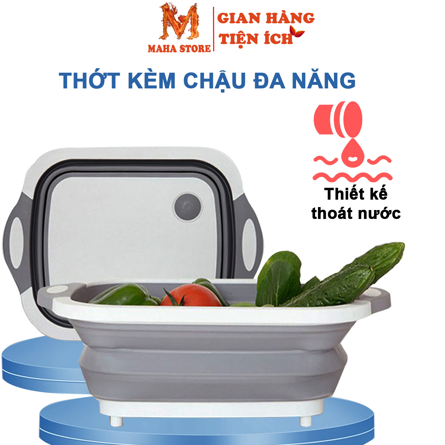 Châu đa năng -Bộ thớt kèm chậu gấp gọn đa năng 3 trong 1 tiện dụng