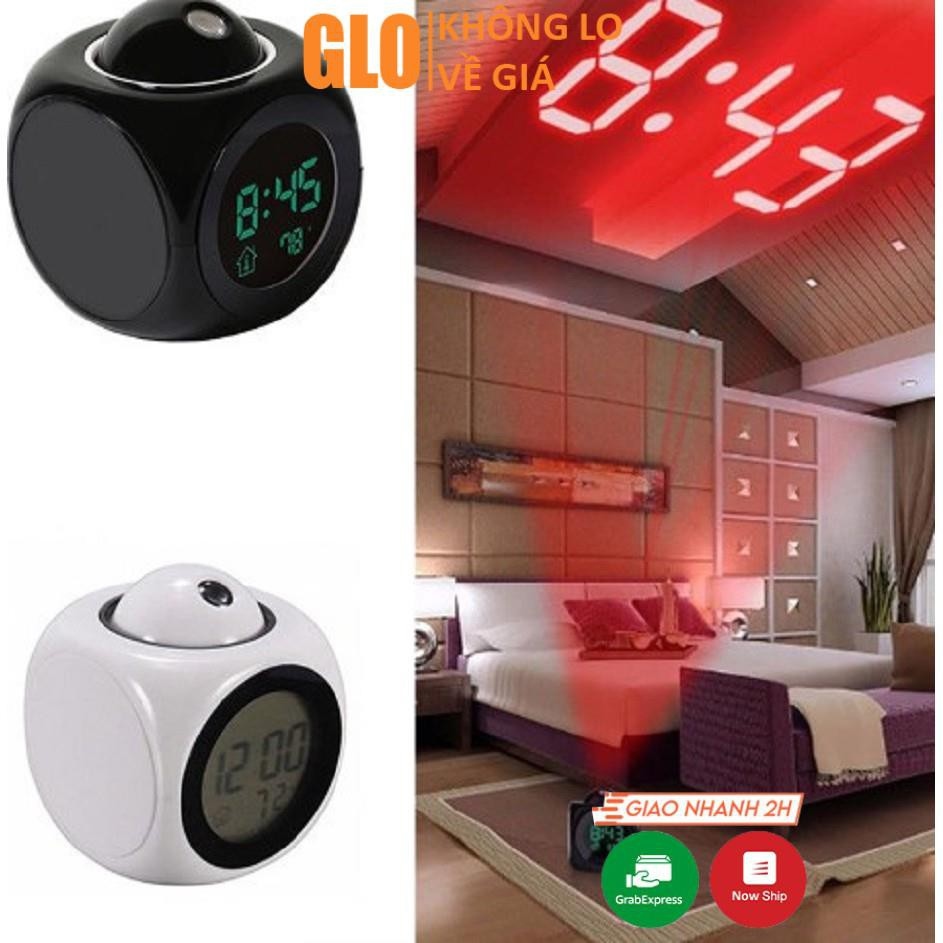 Đồng Hồ Báo Thức Hiển Thị Giờ Nhiệt Độ Có Giọng Nói Tích Hợp Đèn Led Chiếu Lên Tường Độc Đáo