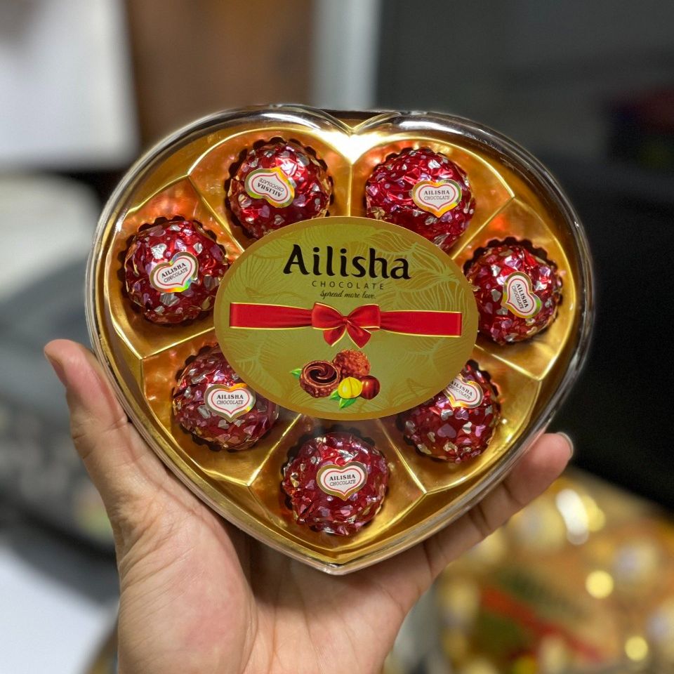 Socola nhân sữa hạnh nhân Alisha - Socola Hộp trái tim - Socola valentine, socola tặng 8/3, socola tặng 20/10