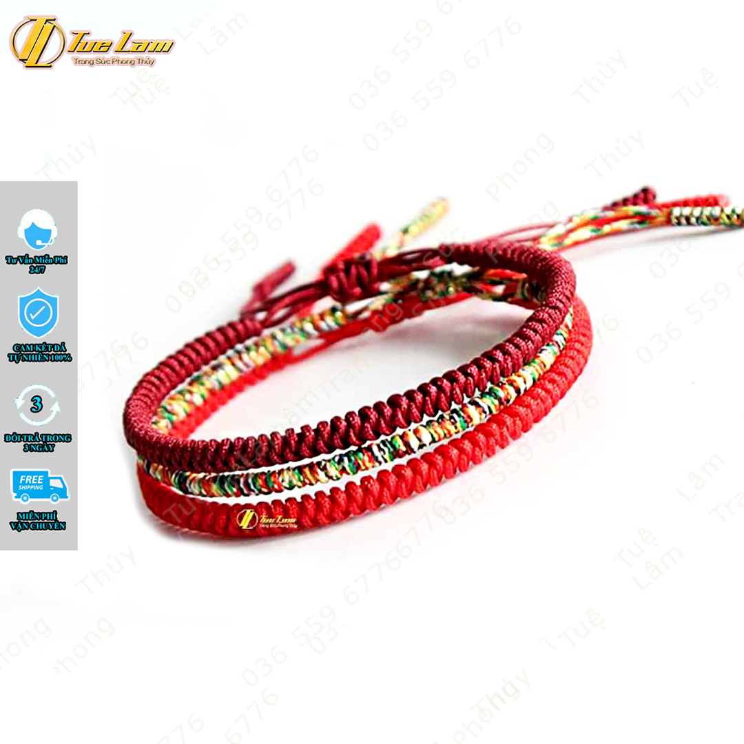 Set 3 Vòng Tay Handmade Bện Kiểu Tây Tạng Tông Màu Đỏ Ngũ Sắc May Mắn - Tuệ Lâm