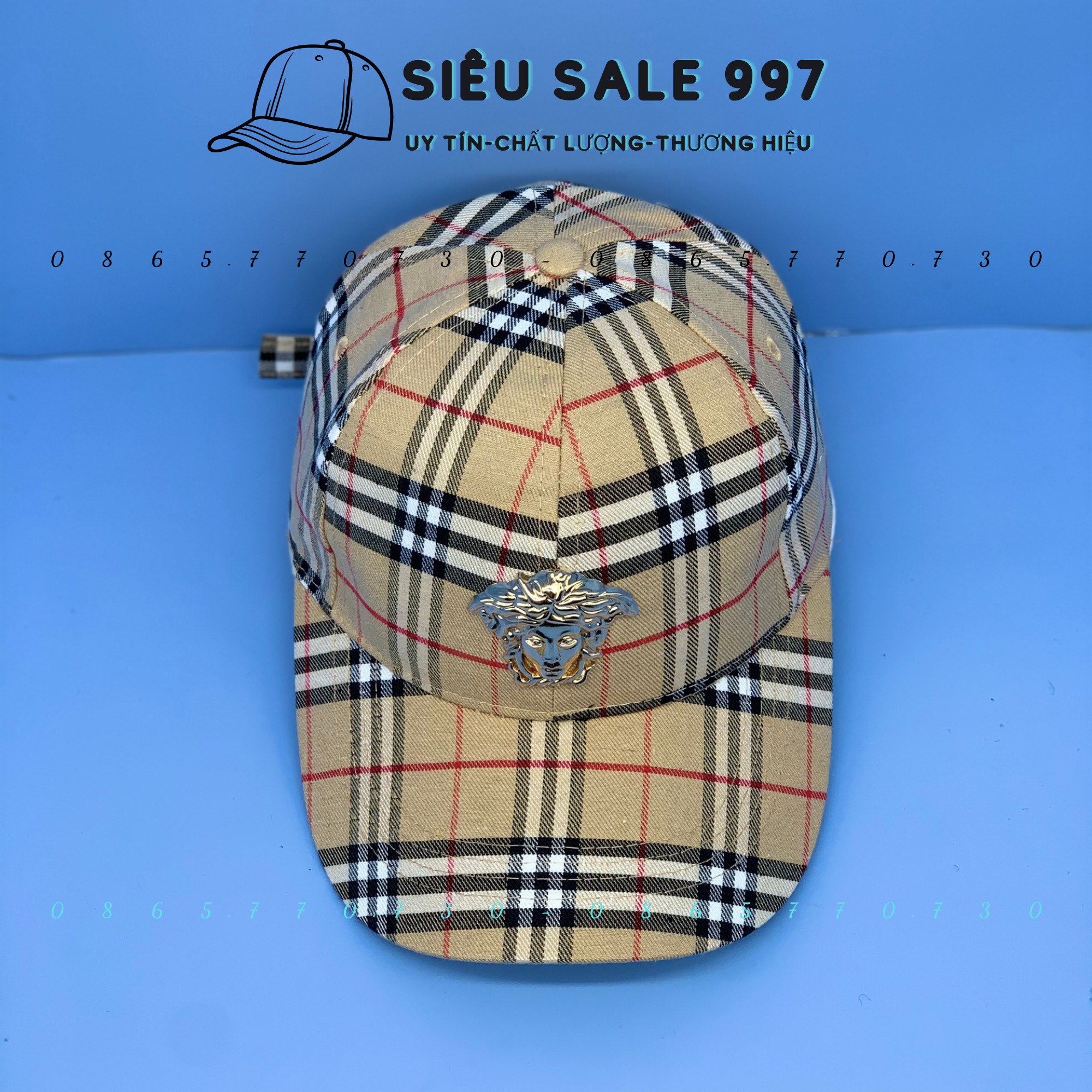 Nón Kết BBR Sành Điệu Vàng Kẻ Sọc Đính Logo Vàng, Nón Thời Trang Nam Nữ