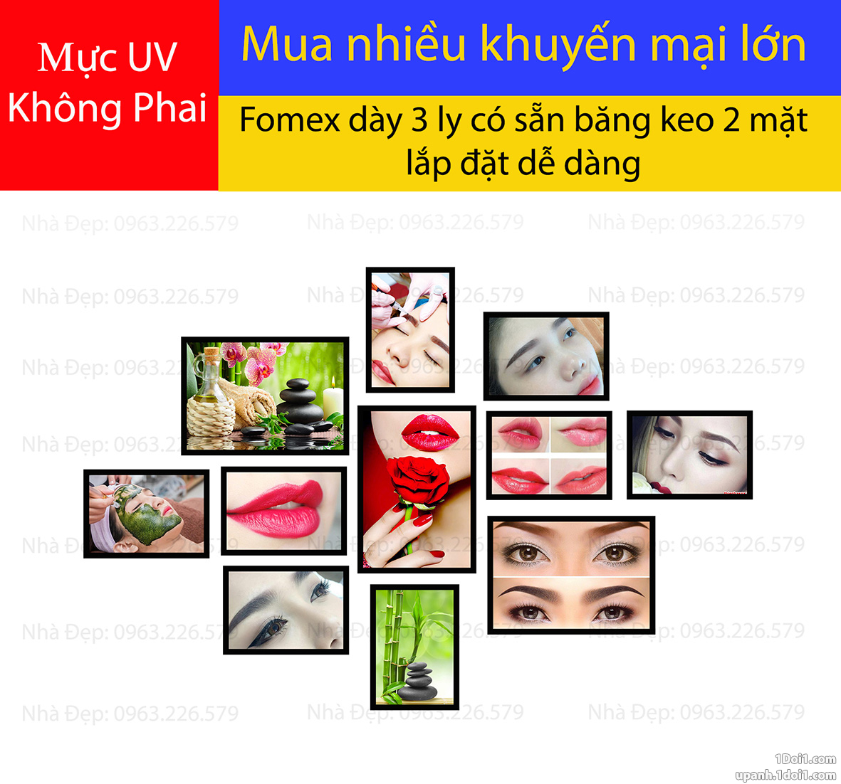 Bộ tranh FOMEX dán tường tổng hợp Phun xăm + Spa 11 tấm. Mã A00