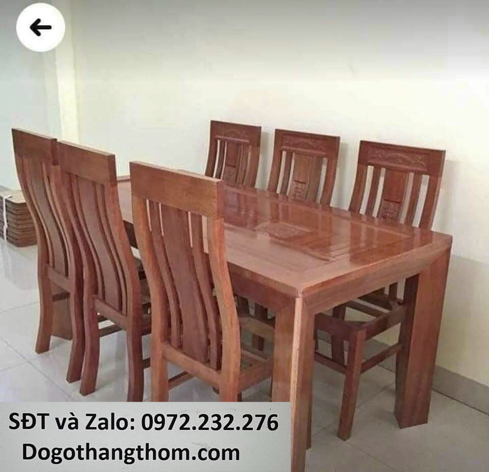 bàn ăn gỗ xoan đào mặt liền 6 ghế ghế ăn phòng khách phòng bếp