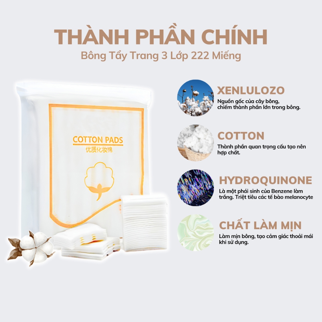 Bông tẩy trang 222 miếng Magic Lady 3 lớp - 100% cotton không xơ bông, thấm hút dung dịch dễ dàng, thân thiện với làn da - Lamdepdeal