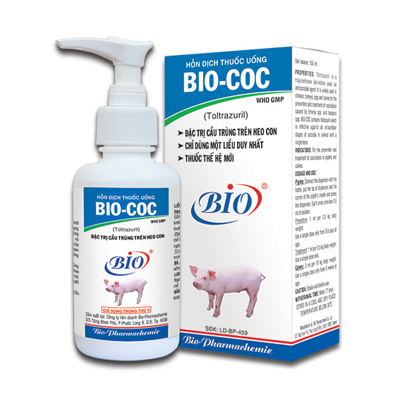 BIO COC chai 150ml cầu trùng trên heo con, gà đá, thỏ, dê, chồn. Thế hệ mới
