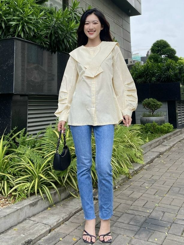 Áo kiểu nữ kem - lovadova 22b09c001