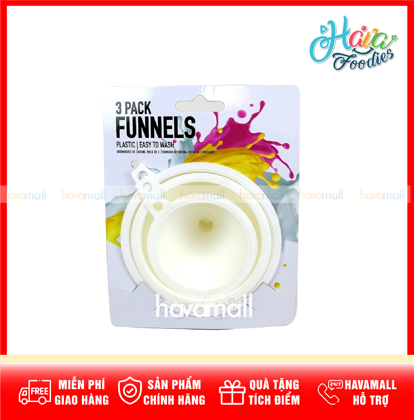 Phễu nhựa màu trắng có tay cầm bộ 3 cái uncle bills