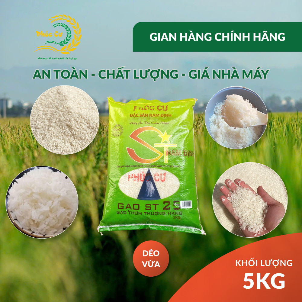 Gạo Phúc Cư | 5KG Gạo ST25 Nam Định Dẻo Vừa Cơm Mềm Thơm Ngon Giá Sỉ Nhà Máy