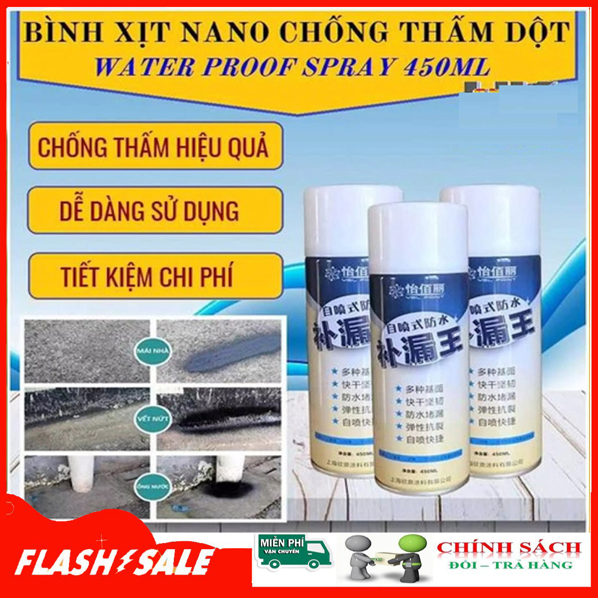 Bình Xịt Chống Thấm Đa Năng - Lọ xịt Chống Thấm Dột Bình sịt Chống Thấm Dột - Trai xịt Chống Thấm - chai Xịt Chống Thấm Tường Nhà Waterproof Spray Polyurethane 450ml Thích hợp cho mọi bề mặt
