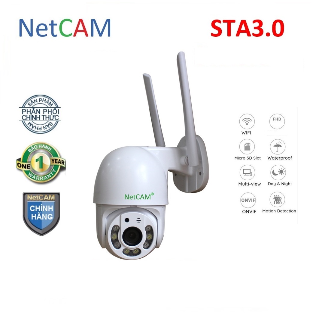 Camera IP Wifi Gắn Ngoài Trời NetCAM STA3.0 (3MP) - Chống Nước Xoay 360 Độ - Quay Đêm Có Màu - Hãng Phân Phối Chính Thức