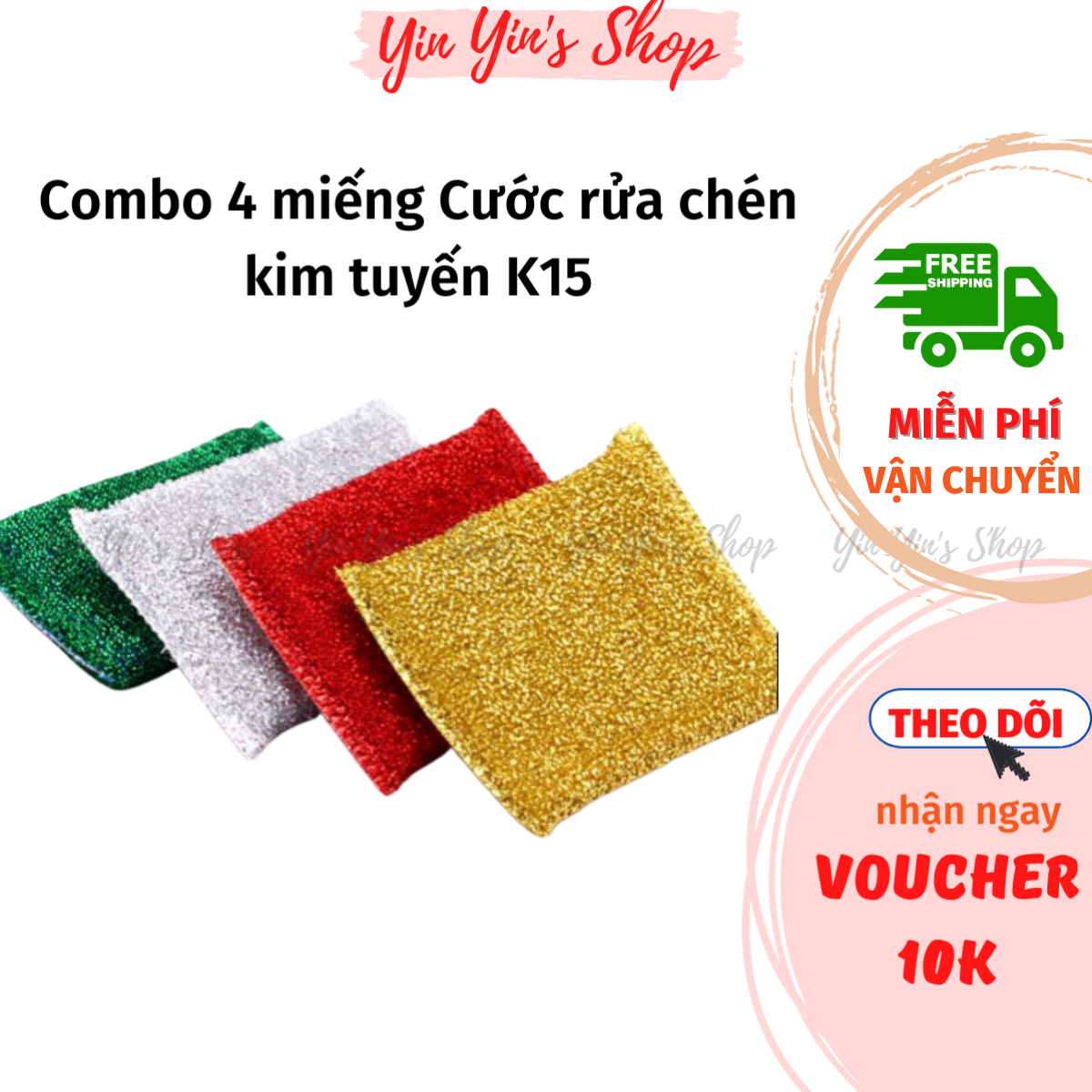 Combo 4 Miếng Cước Rửa Chén Bát Kim Tuyến K15 Có Mút, Miếng Chùi Nồi Đa Năng Siêu Sạch, Đánh Bay Vết Bẩn - Giao Màu Ngẫu Nhiên