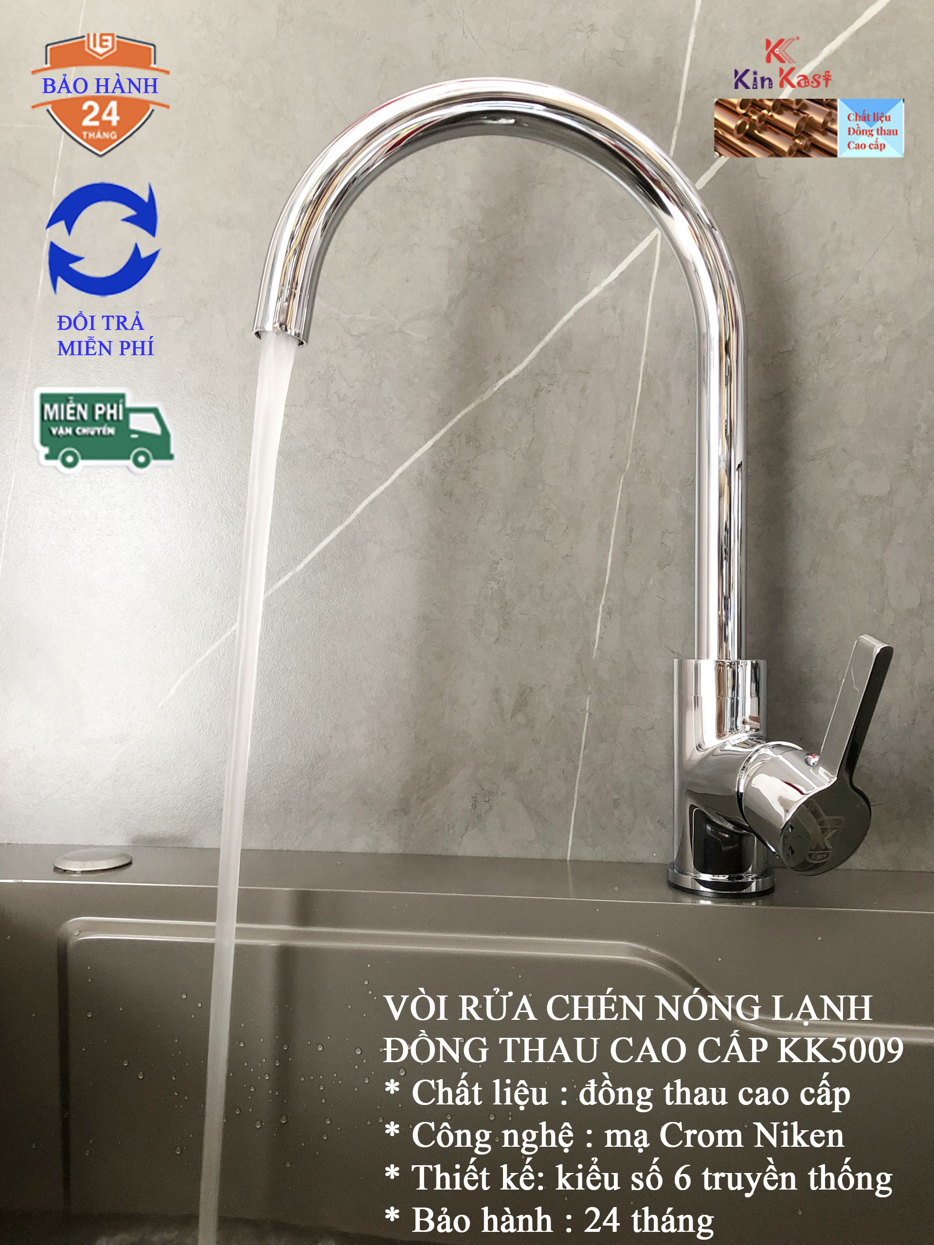 Vòi rửa chén nóng lạnh đồng thau kk5009+ vòi rửa chén bát nóng lạnh + vòi rửa nhà bếp