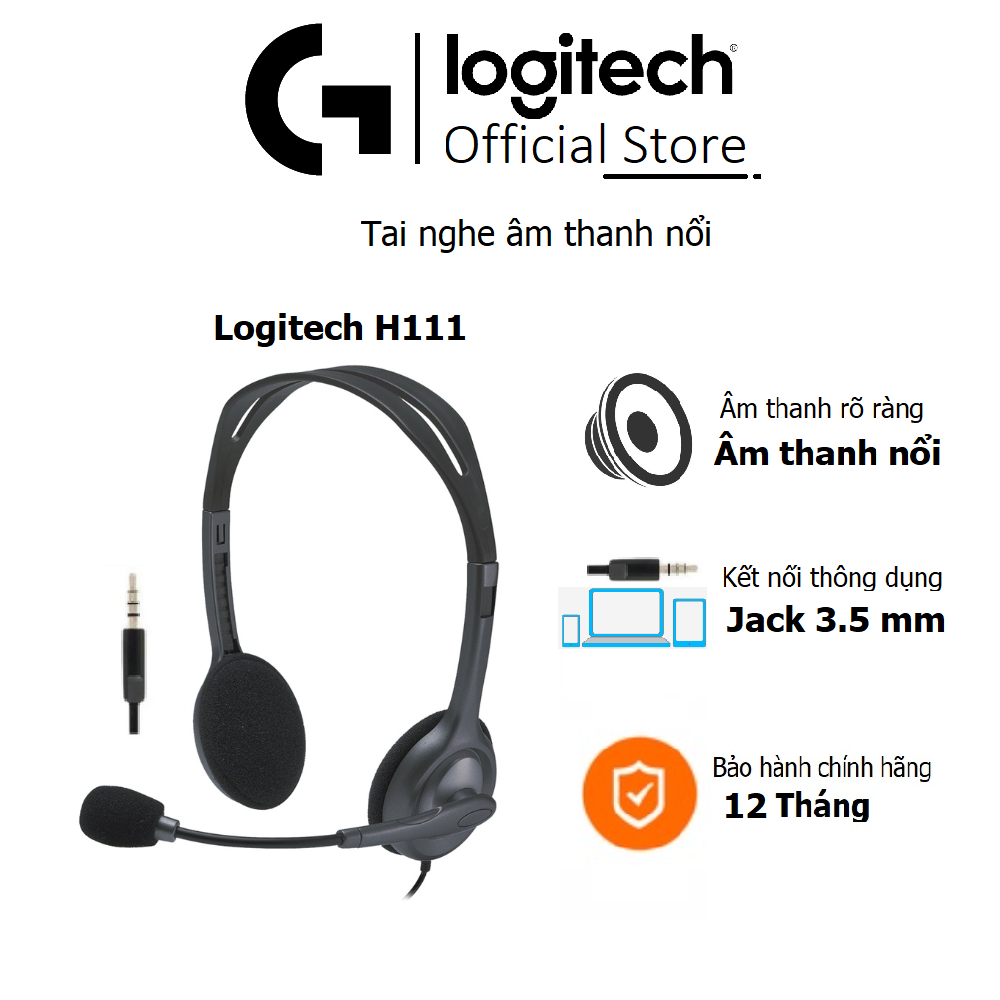 Headset shooting ear Logitech H111 with Mic, stereo, anti-noise