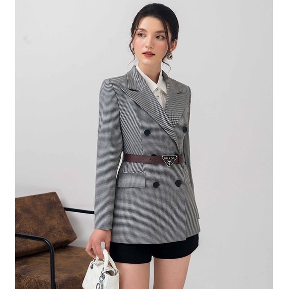 Áo khoác dạ tweed dáng dài họa tiết kẻ - orchid gt21o025.