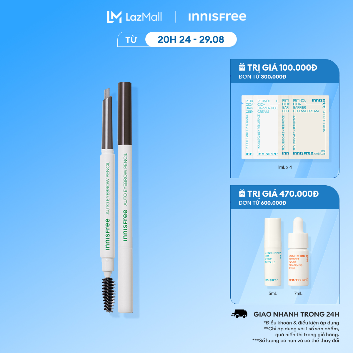 Chì kẻ lông mày thuần chay lâu trôi INNISFREE Simple Label Lasting Pencil Brow 0.15g