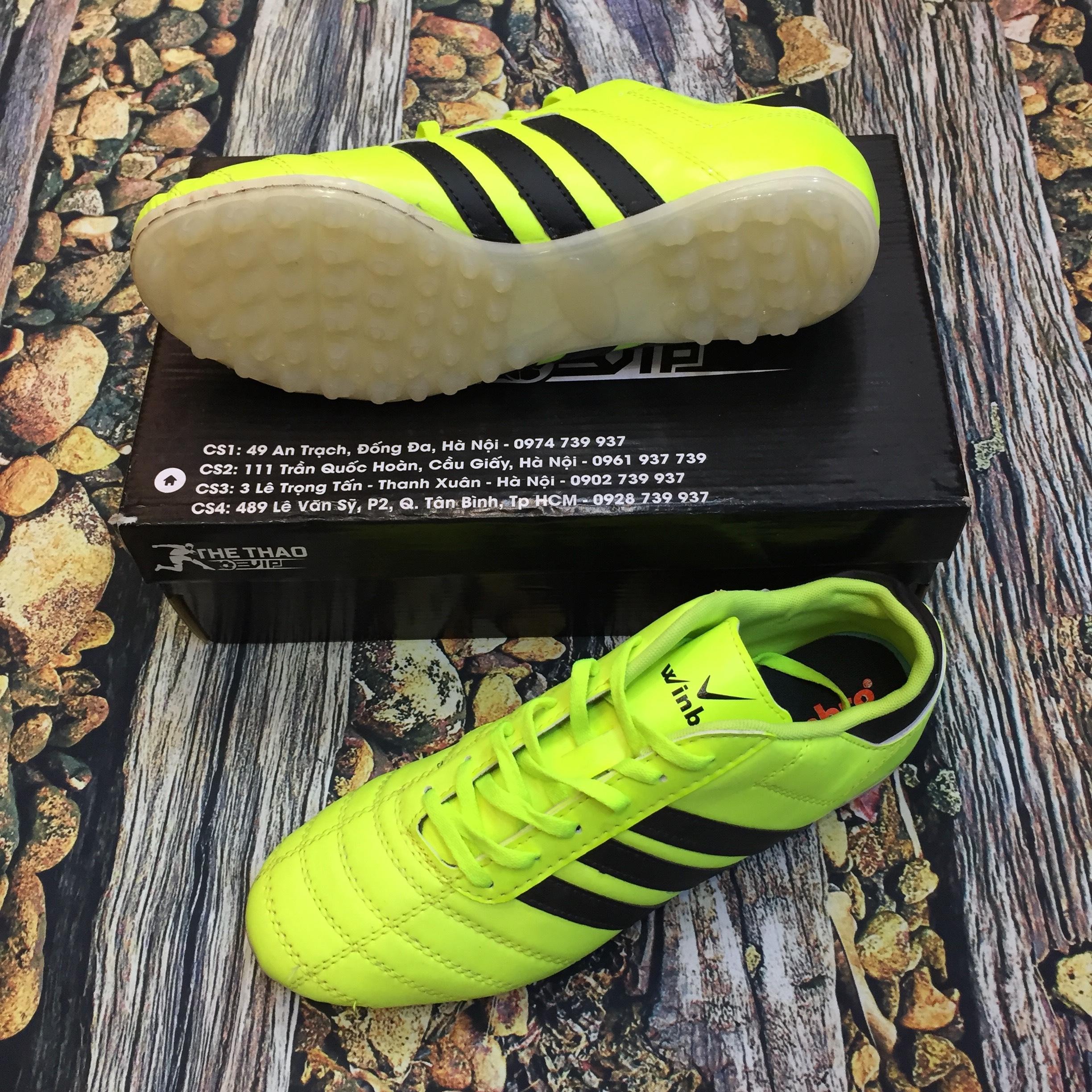 [THỂ THAO VIP SHOP] Giày Đá Bóng Sân cỏ Nhân Tạo Winbro Ba sọc - Xanh nõn/Đen - Tặng kèm tất chống trơn 50k