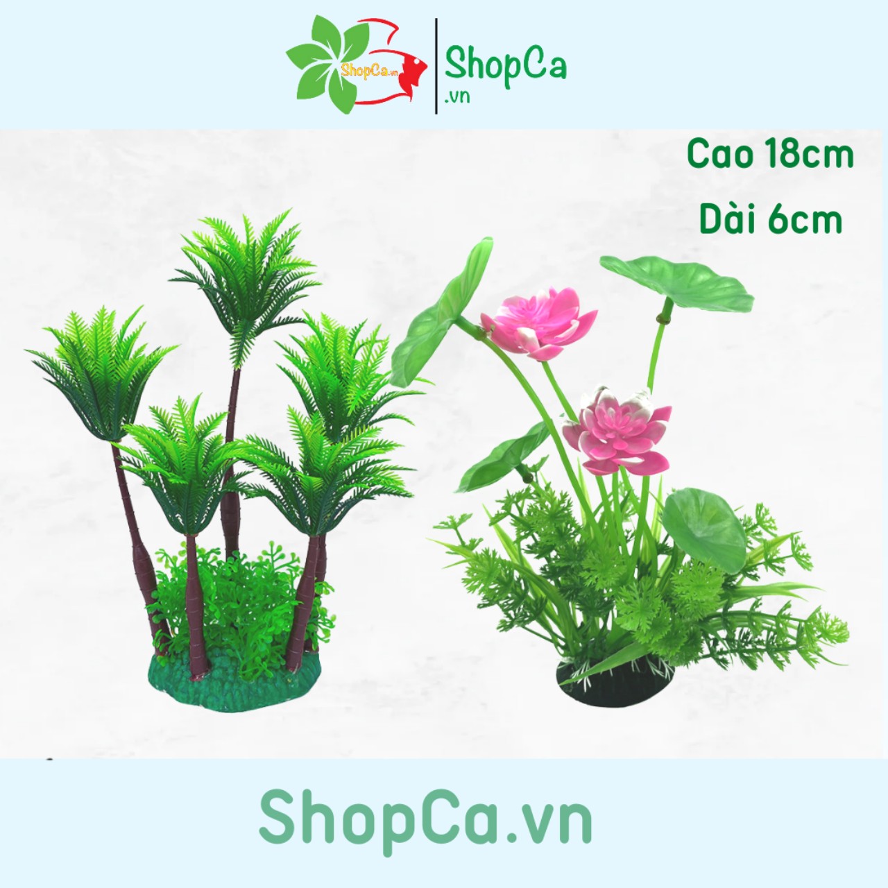Mô hình cây sen nhựa, cây dừa, cây rong trang trí bể cá cảnh, bể thủy sinh