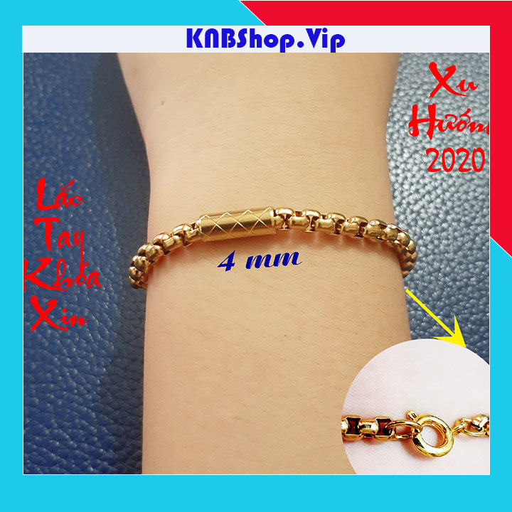 Lắc tay inox mạ vàng kiểu bông dừa bọc khoen - khóa xịn  - đẹp, bền màu, chuẩn thời trang