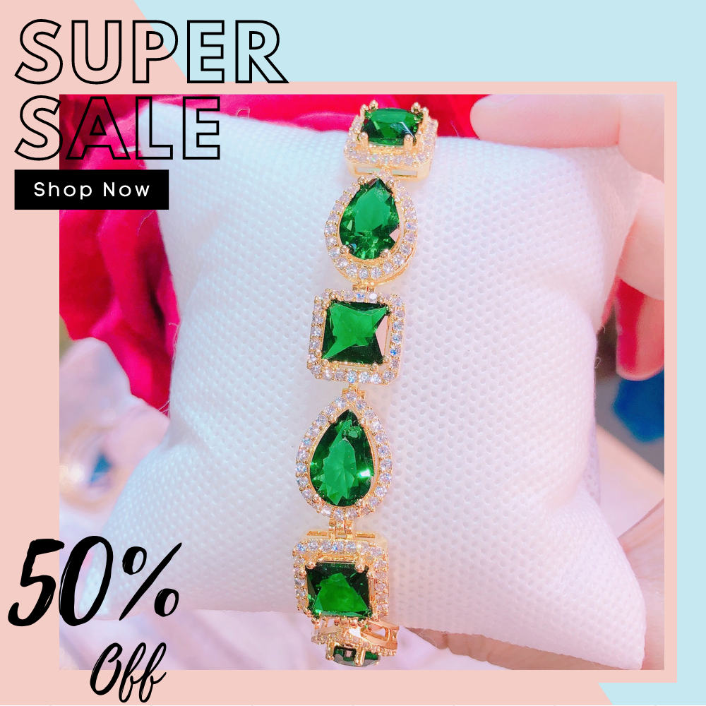 [HCM]Lắc tay vòng tay mạ vàng thật đá pha lê xanh ngọc bích tình yêu quyến rũ chạm đá caro tinh tế lấp lánh sang trọng Trang Sức Miga VL099 - đeo đi tiệc đi chơi làm công sở cực sang chảnh và quý phái