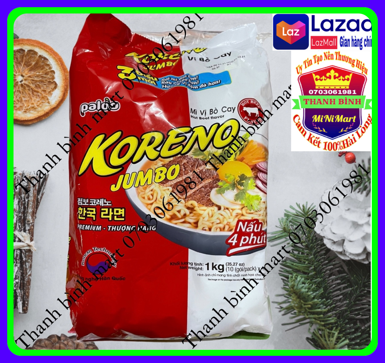 Mì Koreno Jumbo Hàn Quốc  Vị Bò Cay Bịch 1kg x 10gói x 100g