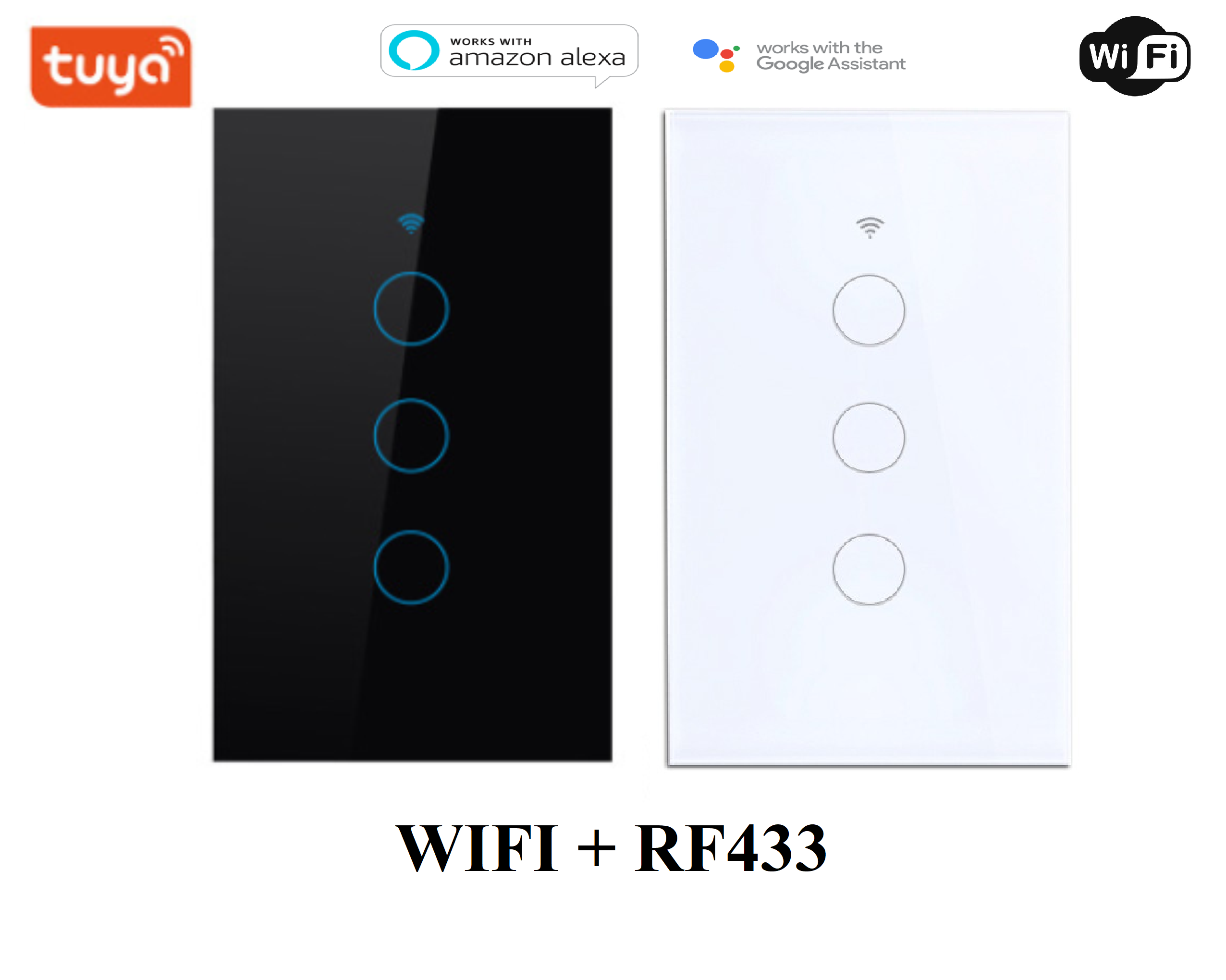 [bh 6 tháng]Công Tắc Wifi+RF433 Tuya Smartlife 3 Nút Cảm Ứng Chữ Nhật Cao Cấp cho nhà thông minh