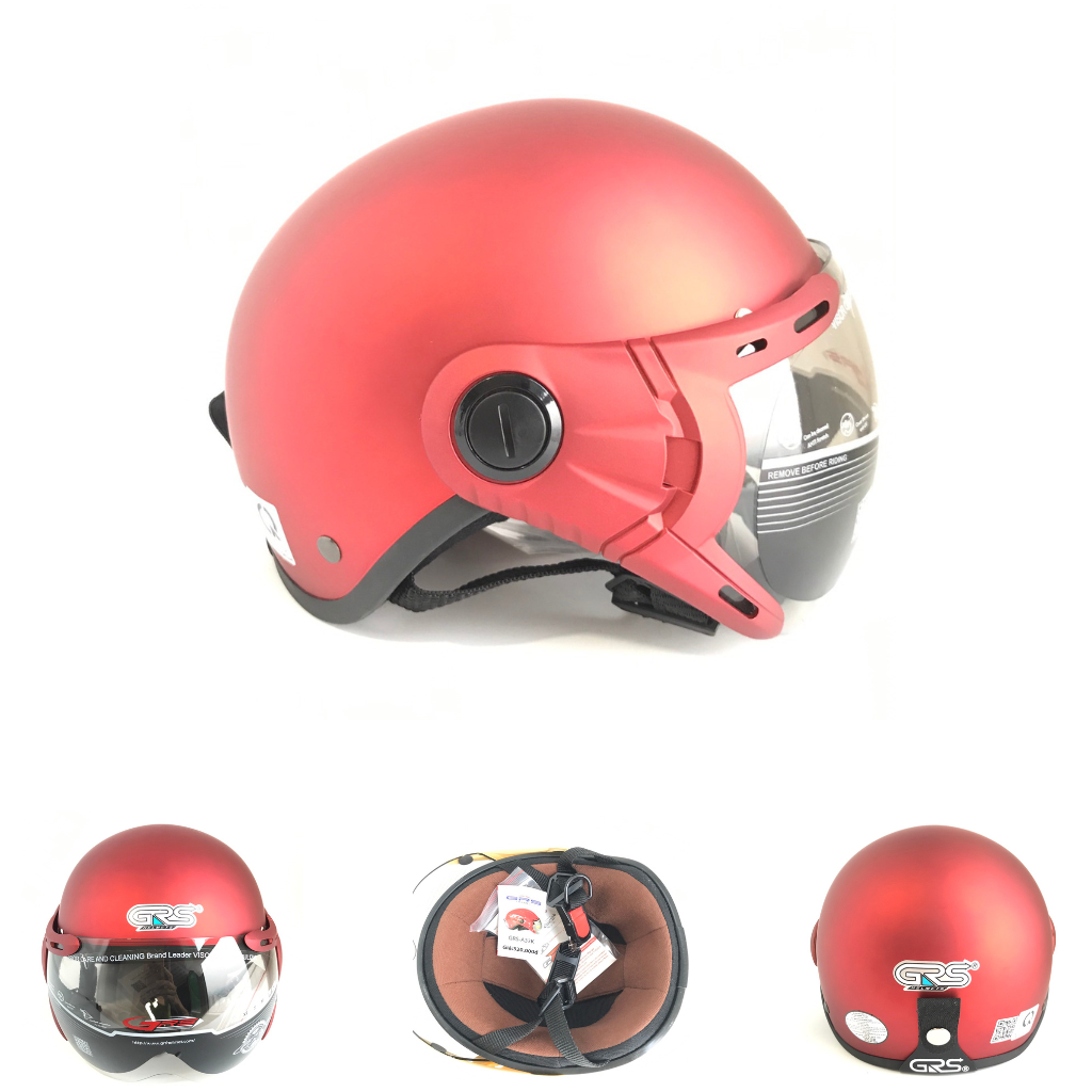 Mũ bảo hiểm nửa đầu kính trà chống lóa cao cấp - Vòng đầu 56-58cm - Kính mầu trà - Hàng chính hãng - Bảo hành 12 tháng - GRS A33K Đô