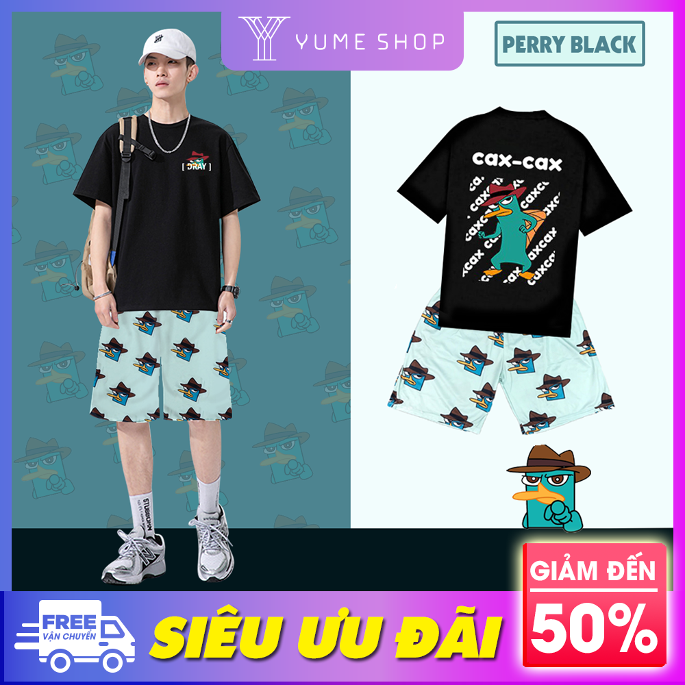 Bộ quần áo thun Nam nữ Unisex hoạt hình thú mỏ vịt Perry