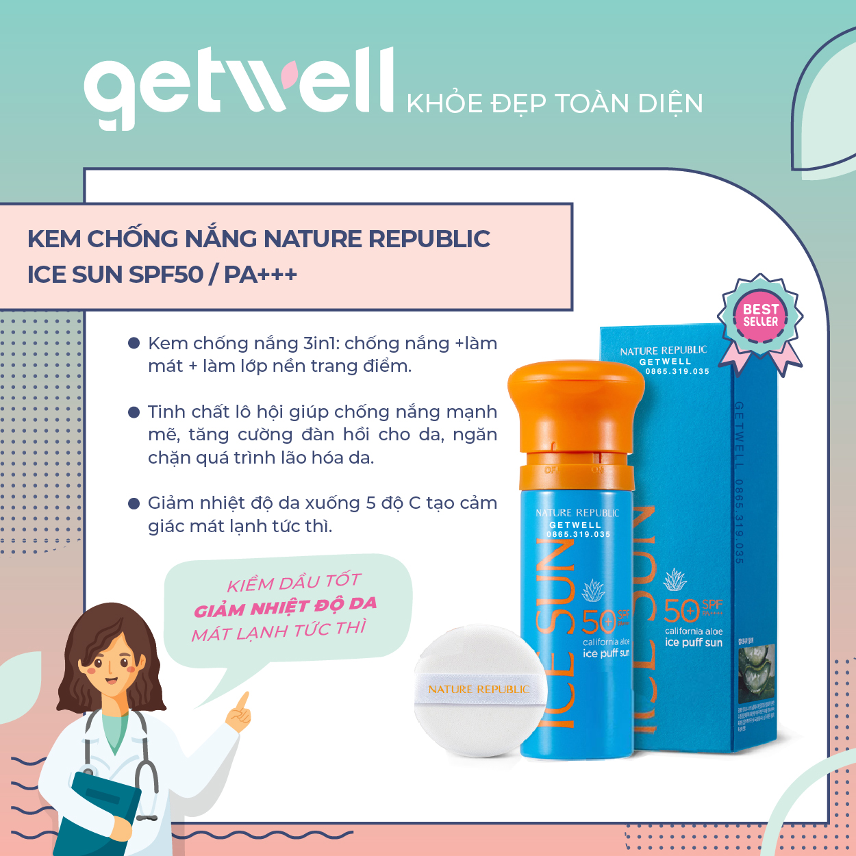 Kem chống nắng nature republic ice sun spf50 / pa+++ 100 ml