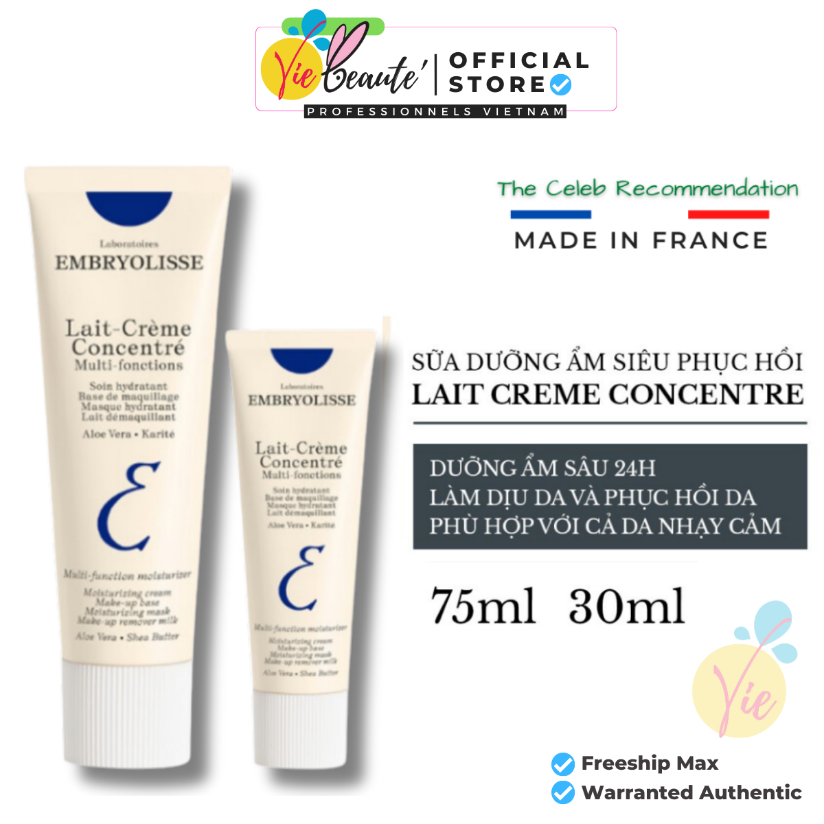 Kem dưỡng ẩm Embryolisse Lait-Crème Concentré 30-75ml