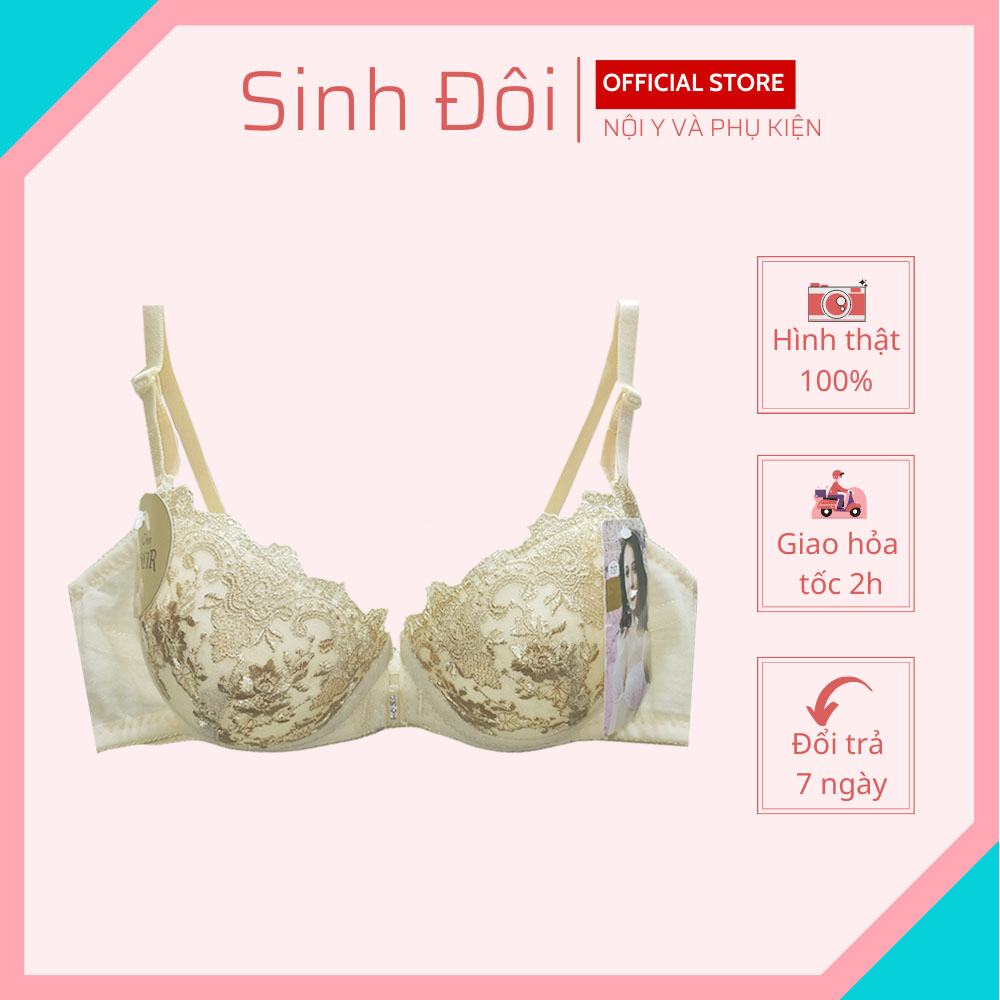 Áo ngực nữ ren cài trước nâng ngực tạo khe Haomei SD737 có gọng mút mỏng cúp xéo size 34-36-38