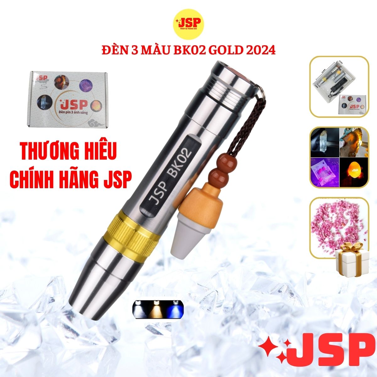 Đèn soi đá quy  3 màu đèn soi cua soi tiền giả BK Trắng Vàng Tím  kèm sạc pin JSP tặng đá ruby thô