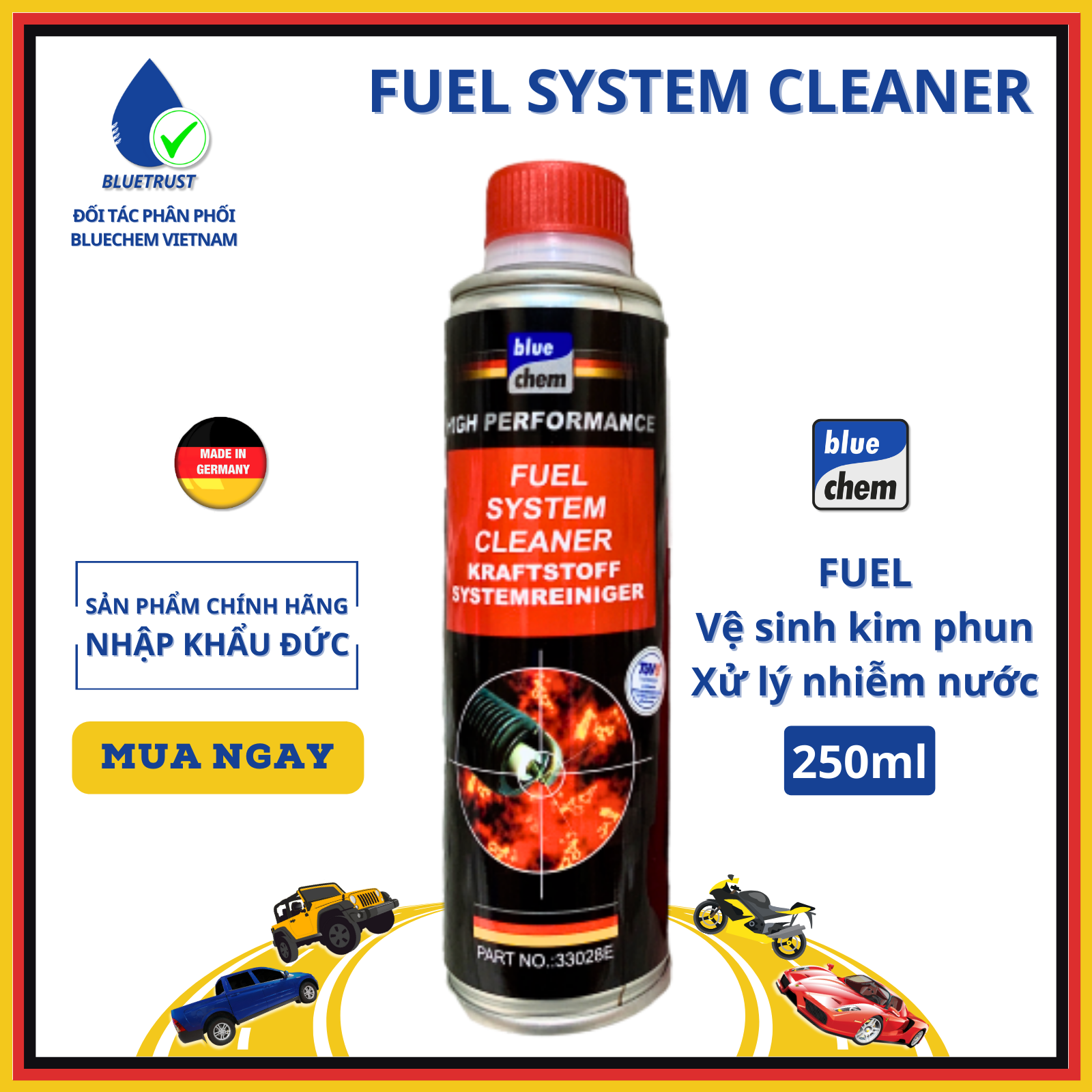Phụ gia xăng xe ô tô bluechem, vệ sinh hệ thống xăng, tiết kiệm nhiện liệu - fuel system cleaner - 250ml