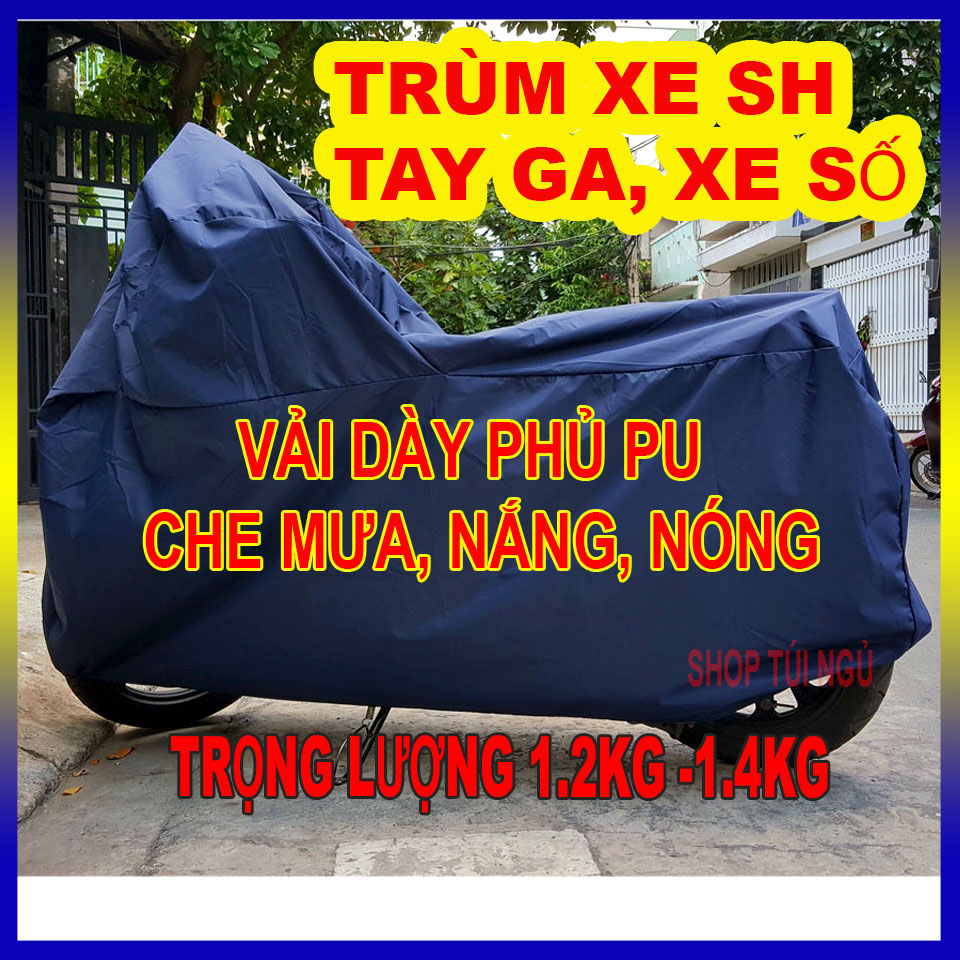 Áo trùm xe máy vải dù-Bạt phủ xe máy chống mưa nắng nóng loại tốt