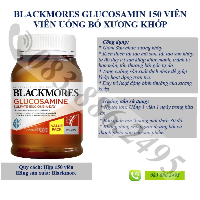 Blackmores Glucosamine Sulfate 1500mg Joint Health Vitamin 150 Tablets