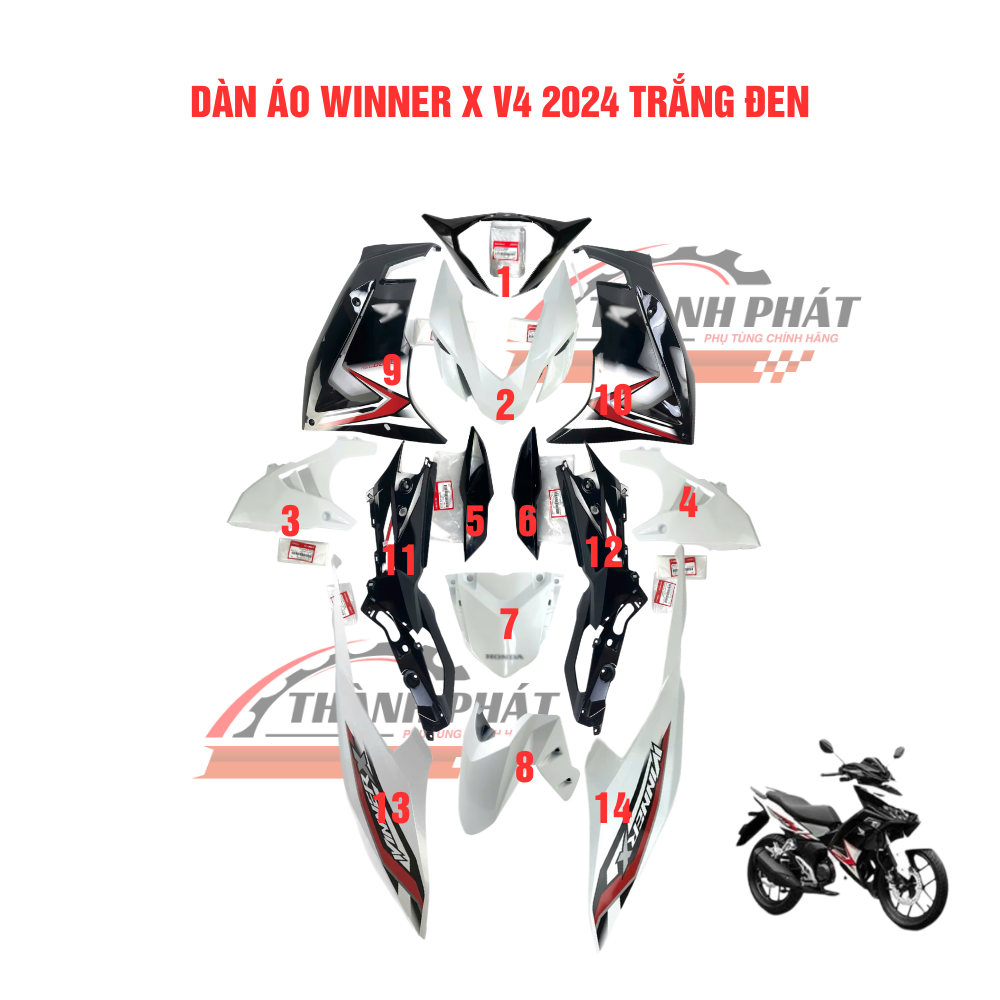 Dàn Áo Winner X V4 Trắng Đen Đời 2024 Zin Hãng (Bán lẻ từng món)
