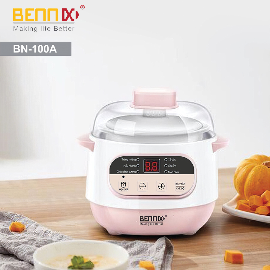 Nồi hầm cách thủy, nồi chưng yến, nồi tiềm, nồi hầm, nấu cháo, chưng yến Bennix BN-100A - Bảo hành 12 tháng - Được đổi mới thố sứ với bất kỳ lý do gì