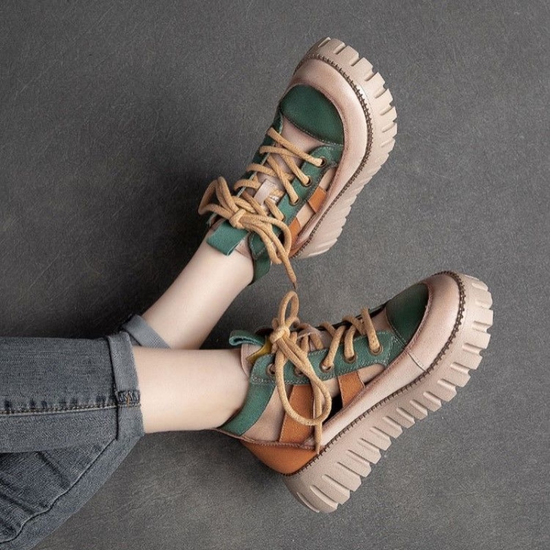 hot【DT】♙☞  Fashion Women Handmade Sandals Wedges Heels Shoes Ladies Leather Sandalias 2022