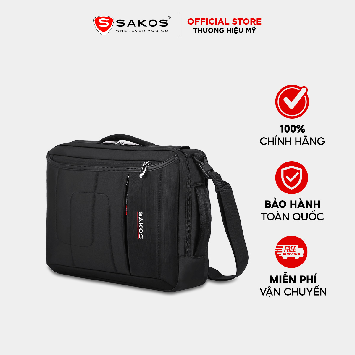  Cặp Đa Năng SAKOS FLASH 10 - Ngăn Laptop 15.6 inch Chất liệu trượt nước Chống thấm Tùy biến linh hoạt. 