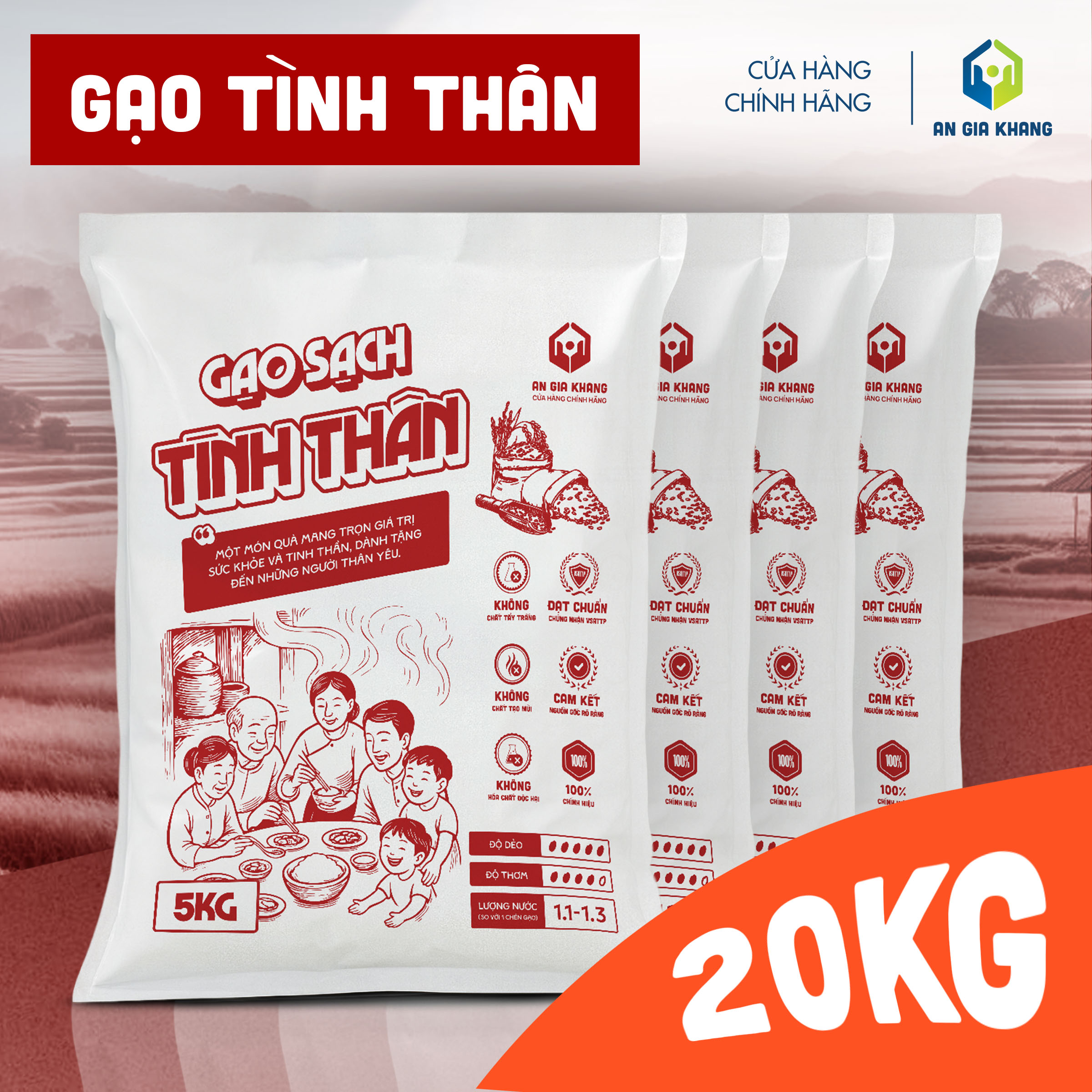 [Túi 20kg] Gạo Tình Thân Thơm Dẻo AGKF (An Gia Khang Food) - Gạo Sạch