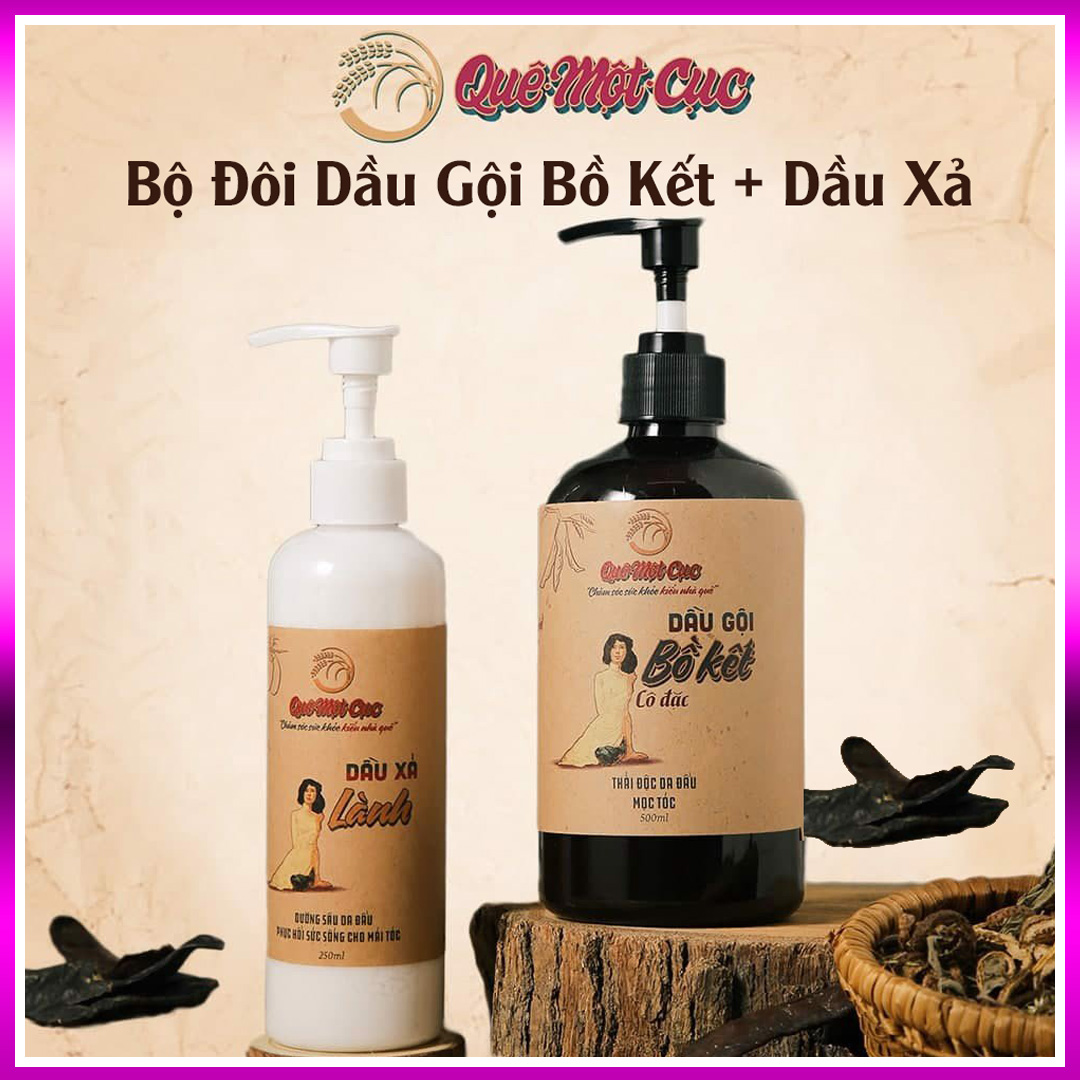 Combo dầu gội đầu và dầu xả bồ kết cô đặc sạch gàu nấm ngứa QUÊ MỘT CỤC dầu gội thảo dược ngăn rụng tóc giúp mọc tóc