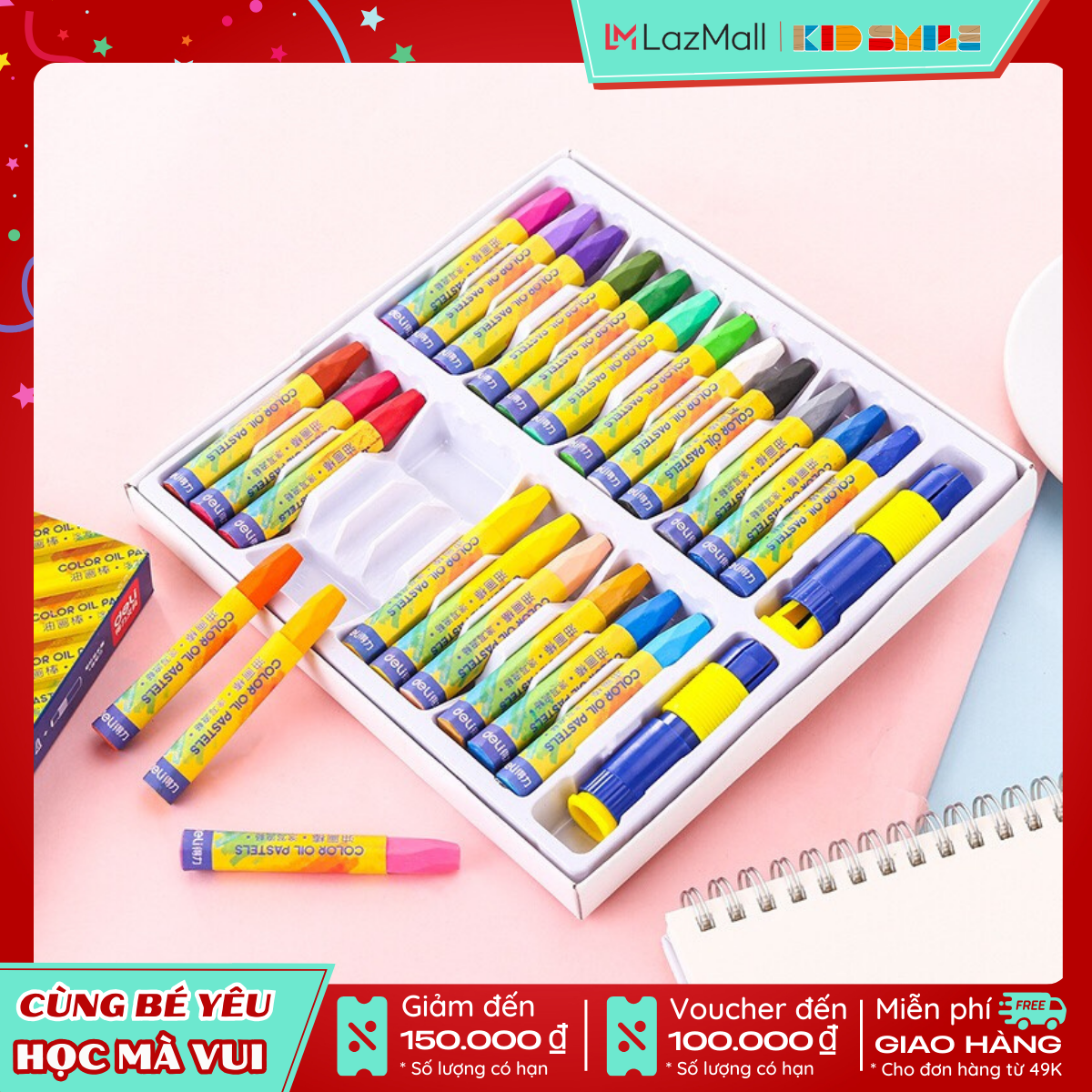 Bộ bút sáp dầu 18/24 màu Deli an toàn, màu sắc đậm nét, tươi sáng cho bé tập vẽ