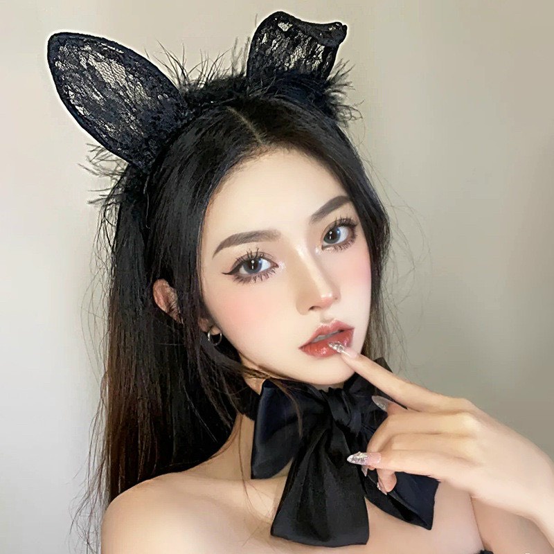 Băng đô tai mèo lông phối ren dễ thương BDV111