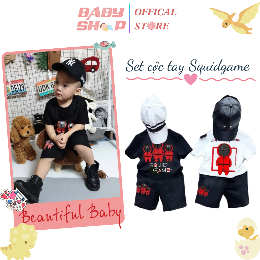 Set cộc tay cho trẻ em Bộ cotton cộc tay hình Squidgame cho bé trai size từ 8 đến 35kg - Bộ cộc tay trẻ em - Áo thun trẻ em - Quần đùi trẻ em - bộ mùa hè trẻ em